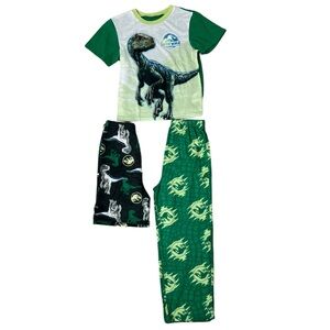 Boys 3 Piece Jurassic World Green/Dark Gray Pajama Set - Size 8